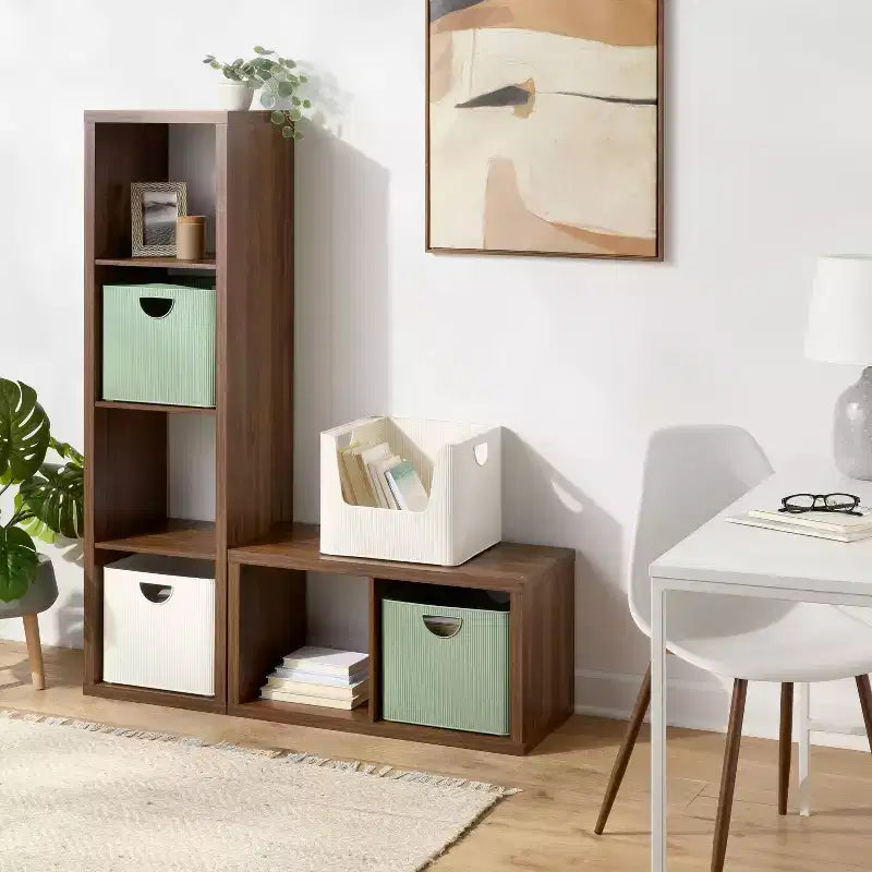 Organizer portaoggetti a 2 cubi da 13" in noce, Scaffale modulare per casa, ufficio e soggiorno