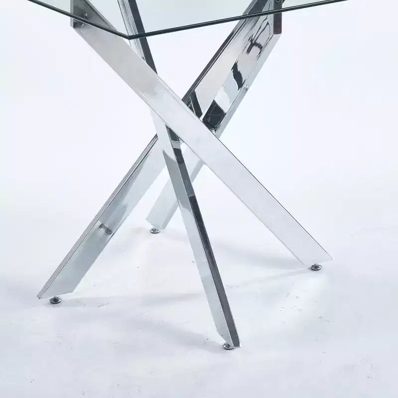 Tavolo da pranzo con gambe incrociate in metallo e vetro temperato, Tavolo da cucina moderno salvaspazio per soggiorno, gambe cromate, tavolo quadrato, gambe dorate, 90x90x75 cm