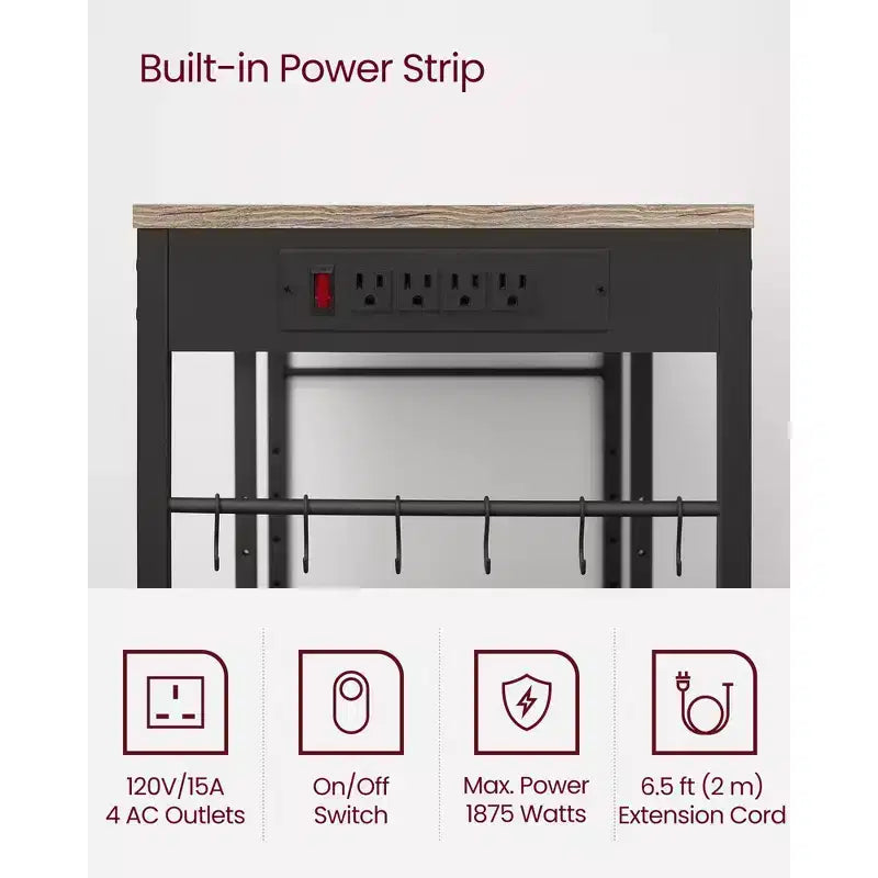 Scaffale per panettiere, bancone da caffè con stazione di ricarica, mensole portaoggetti, cestello estraibile in filo metallico, tavolo per microonde, cucina
