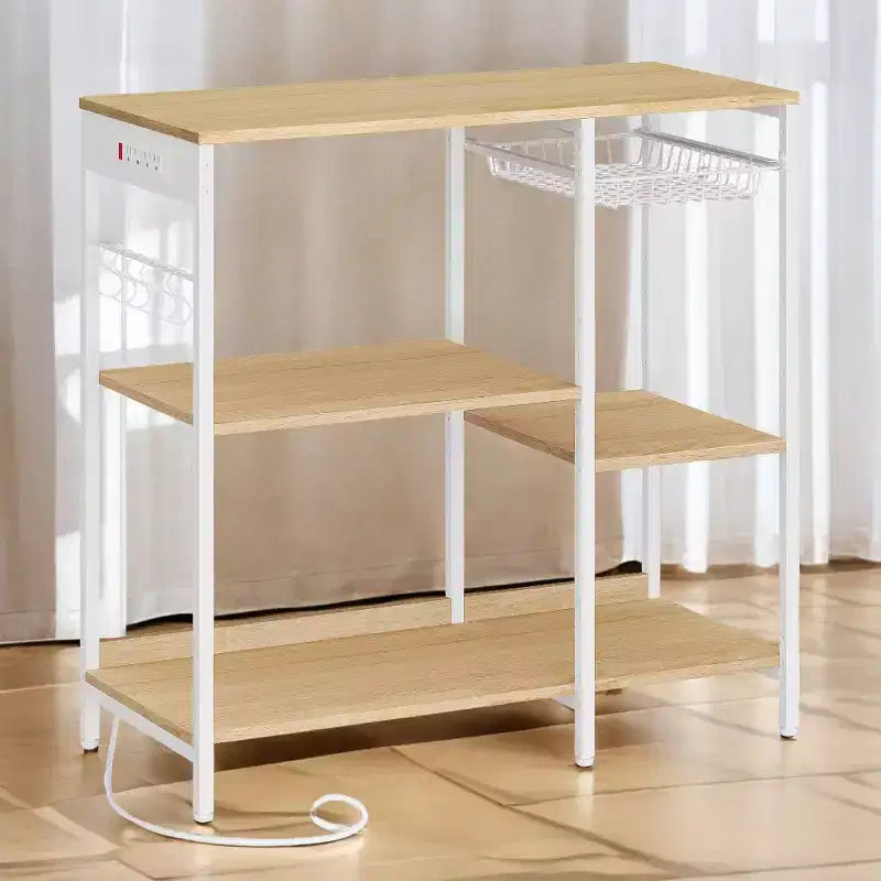 Scaffale per panettiere, bancone da caffè con stazione di ricarica, mensole portaoggetti, cestello estraibile in filo metallico, tavolo per microonde, cucina