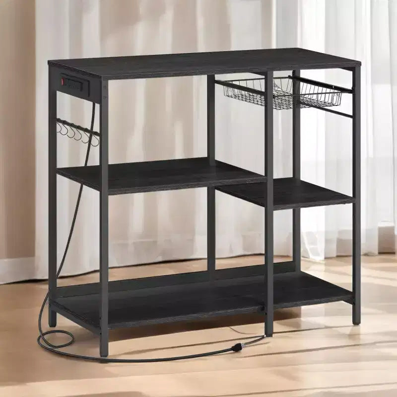 Scaffale per panettiere, bancone da caffè con stazione di ricarica, mensole portaoggetti, cestello estraibile in filo metallico, tavolo per microonde, cucina