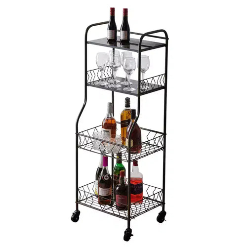 Scaffale da Cucina a 4 Ripiani su Rotelle, Stile Lexi