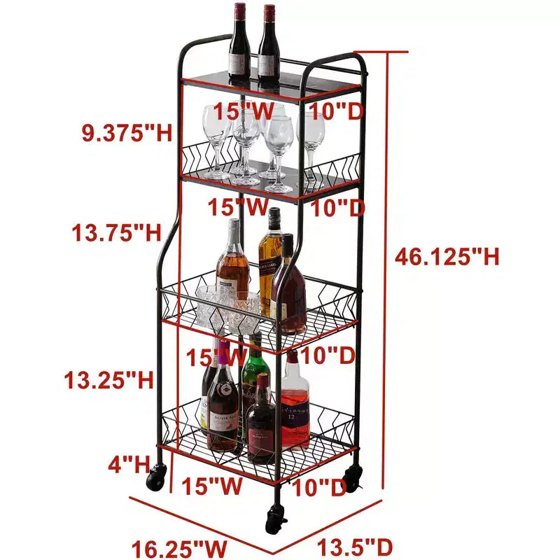 Scaffale da Cucina a 4 Ripiani su Rotelle, Stile Lexi