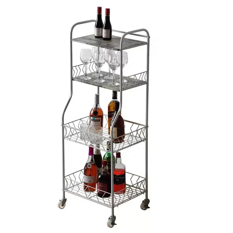 Scaffale da Cucina a 4 Ripiani su Rotelle, Stile Lexi