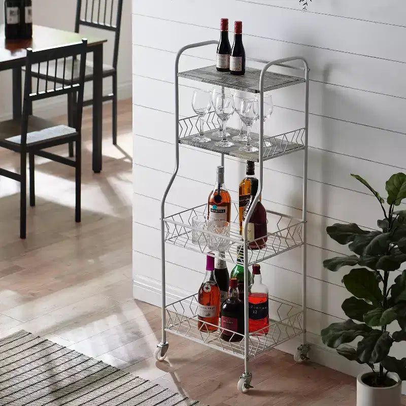 Scaffale da Cucina a 4 Ripiani su Rotelle, Stile Lexi
