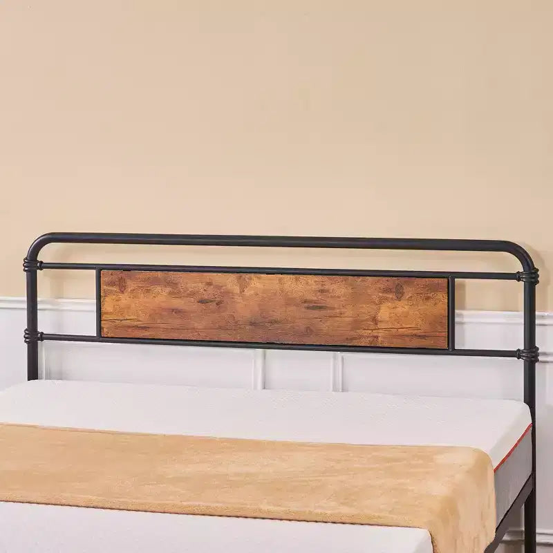 Struttura Letto Matrimoniale/Queen con Testiera in Legno, Doghe in Acciaio Resistente, Senza Rete a Molle, Marrone