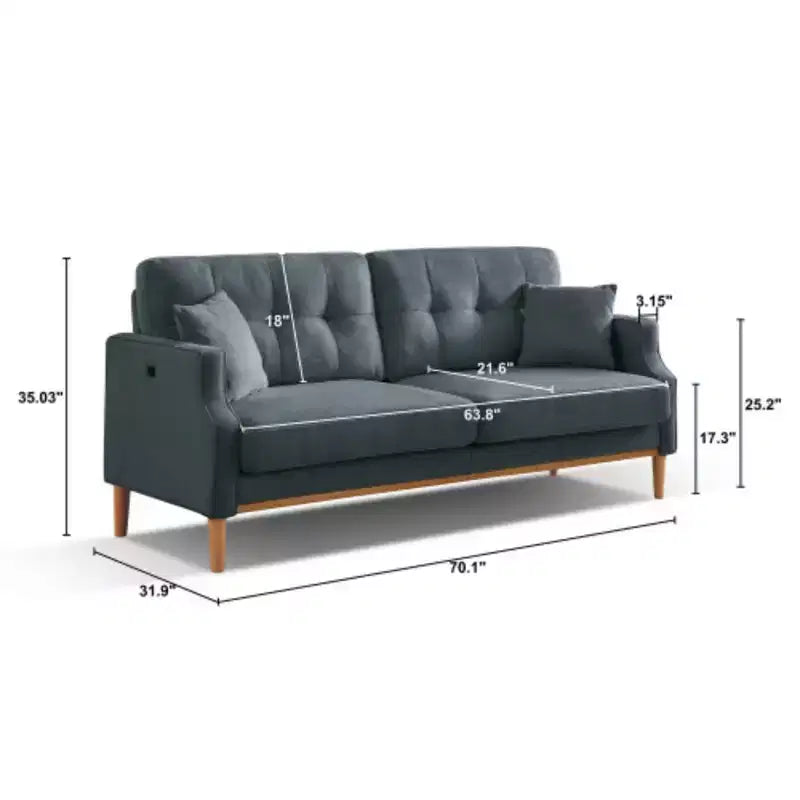 Divano a tre posti grigio chiaro in poliestere da 81 cm L x 178 cm H con tessuto impermeabile e porta di ricarica USB
