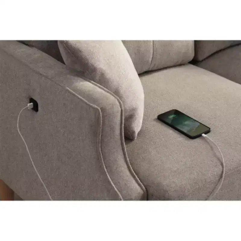 Divano a tre posti grigio chiaro in poliestere da 81 cm L x 178 cm H con tessuto impermeabile e porta di ricarica USB
