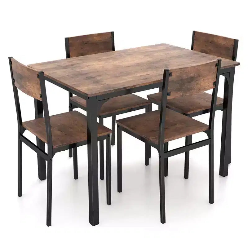 Set da Pranzo Industriale 5 Pezzi, Tavolo da Cucina e 4 Sedie per 4 Persone, Grigio/Marrone/Marrone Scuro