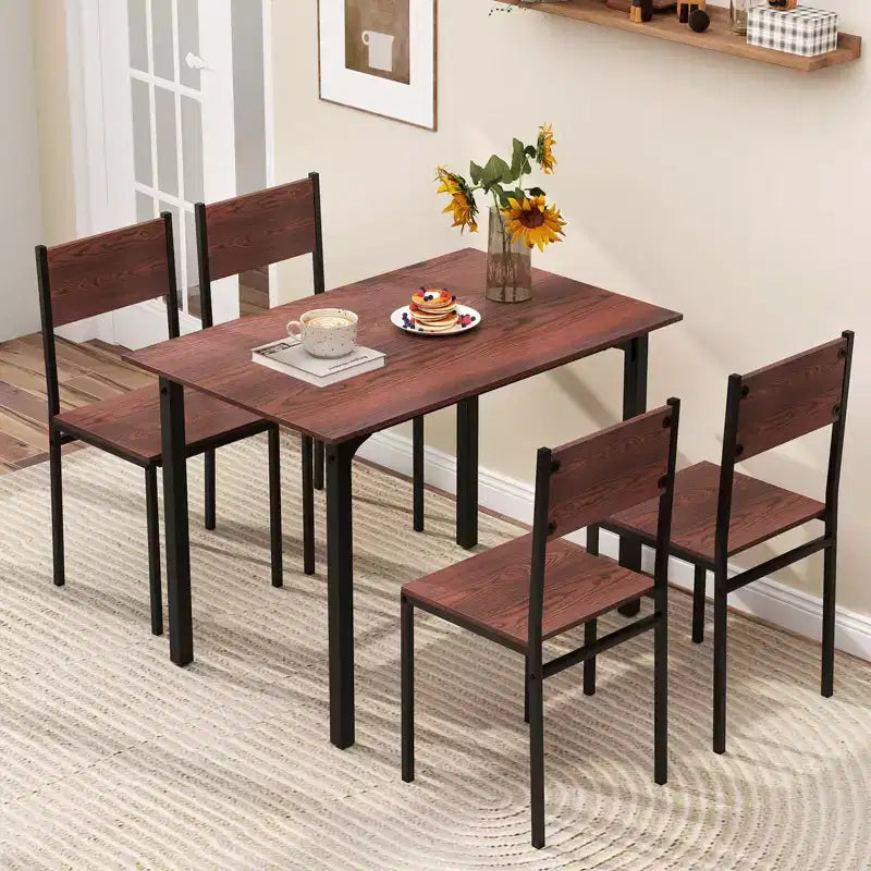 Set da Pranzo Industriale 5 Pezzi, Tavolo da Cucina e 4 Sedie per 4 Persone, Grigio/Marrone/Marrone Scuro