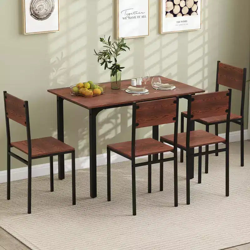 Set da Pranzo Industriale 5 Pezzi, Tavolo da Cucina e 4 Sedie per 4 Persone, Grigio/Marrone/Marrone Scuro