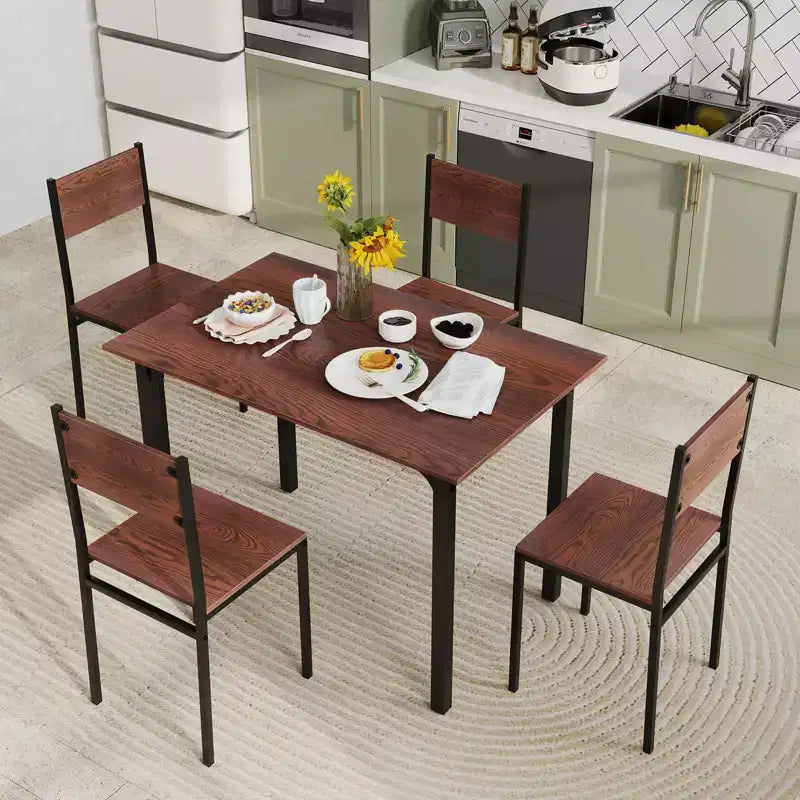 Set da Pranzo Industriale 5 Pezzi, Tavolo da Cucina e 4 Sedie per 4 Persone, Grigio/Marrone/Marrone Scuro