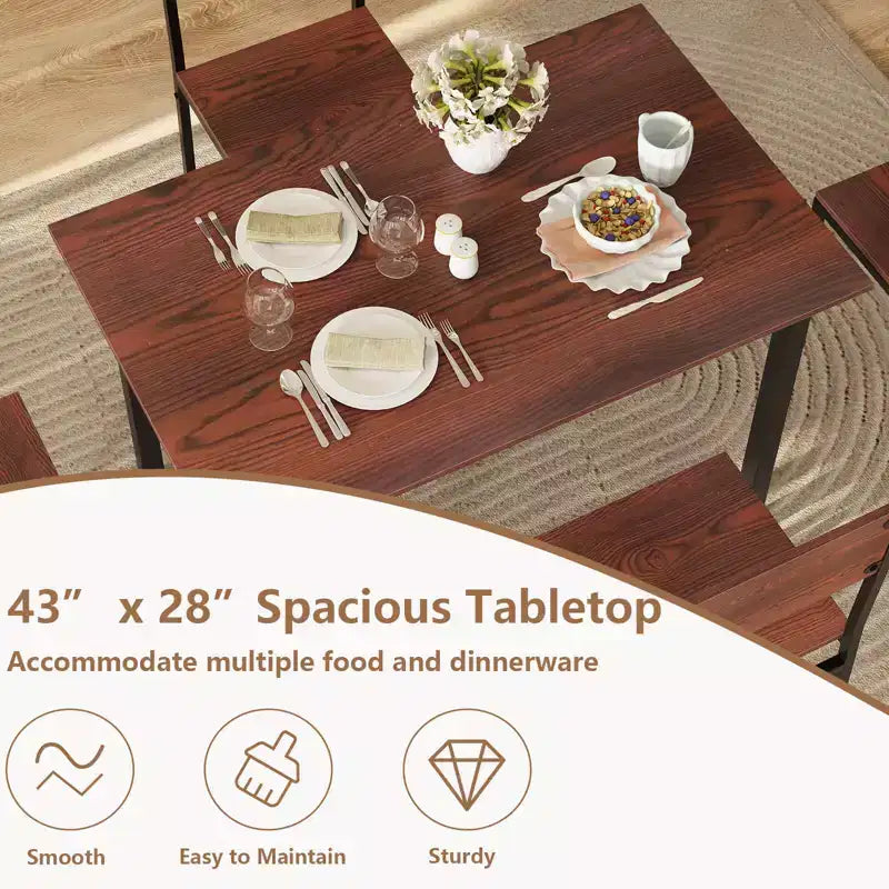 Set da Pranzo Industriale 5 Pezzi, Tavolo da Cucina e 4 Sedie per 4 Persone, Grigio/Marrone/Marrone Scuro