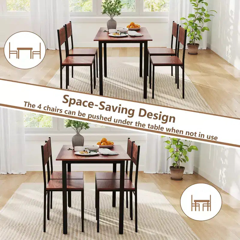 Set da Pranzo Industriale 5 Pezzi, Tavolo da Cucina e 4 Sedie per 4 Persone, Grigio/Marrone/Marrone Scuro