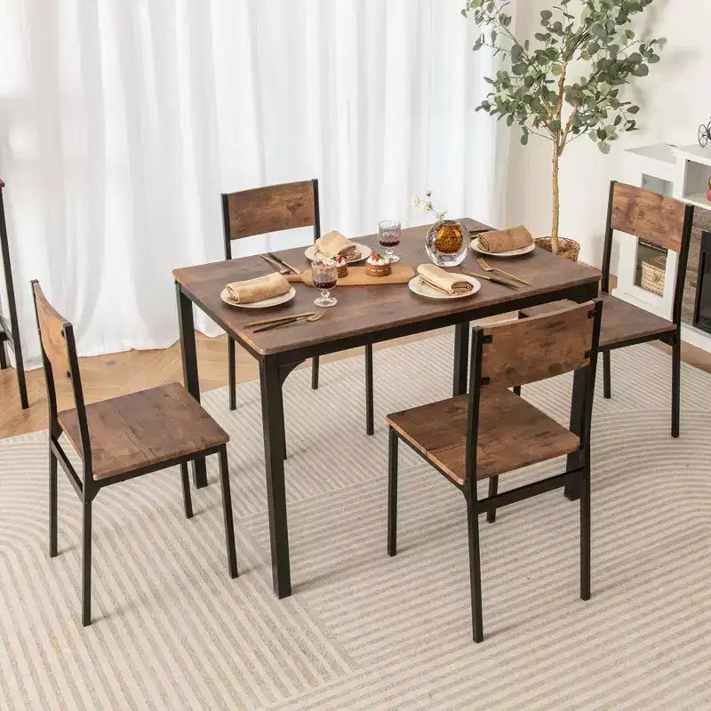 Set da Pranzo Industriale 5 Pezzi, Tavolo da Cucina e 4 Sedie per 4 Persone, Grigio/Marrone/Marrone Scuro