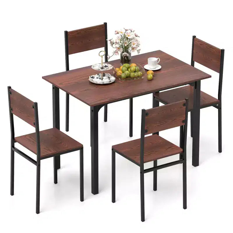 Set da Pranzo Industriale 5 Pezzi, Tavolo da Cucina e 4 Sedie per 4 Persone, Grigio/Marrone/Marrone Scuro