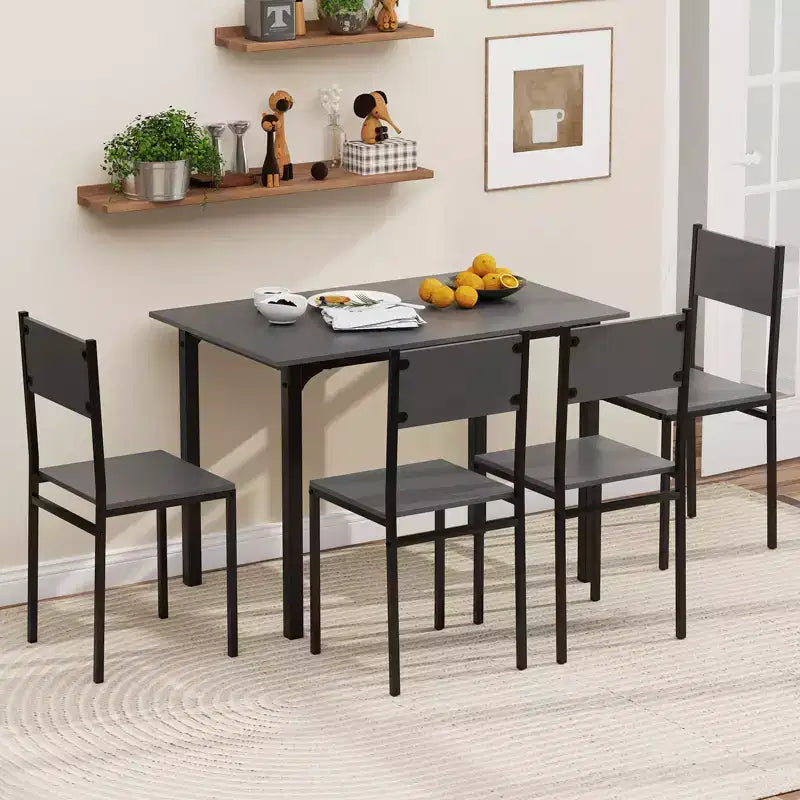 Set da Pranzo Industriale 5 Pezzi, Tavolo da Cucina e 4 Sedie per 4 Persone, Grigio/Marrone/Marrone Scuro