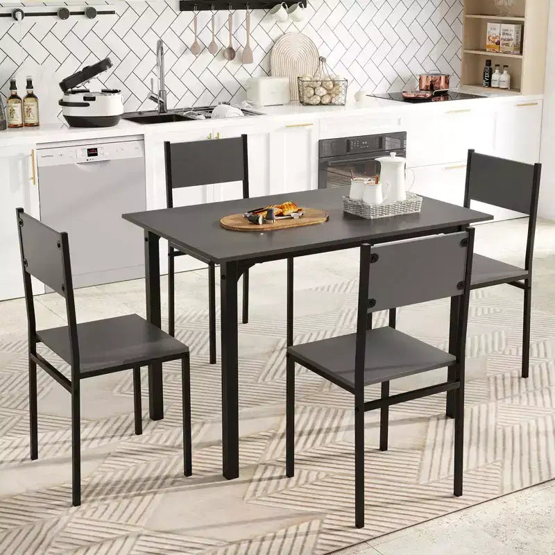 Set da Pranzo Industriale 5 Pezzi, Tavolo da Cucina e 4 Sedie per 4 Persone, Grigio/Marrone/Marrone Scuro