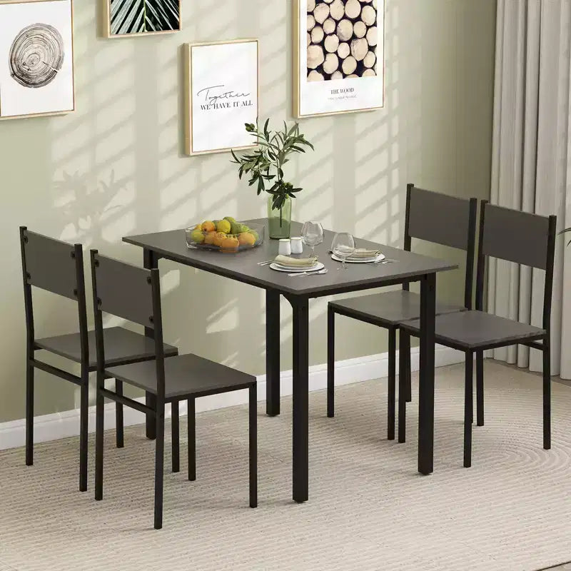 Set da Pranzo Industriale 5 Pezzi, Tavolo da Cucina e 4 Sedie per 4 Persone, Grigio/Marrone/Marrone Scuro