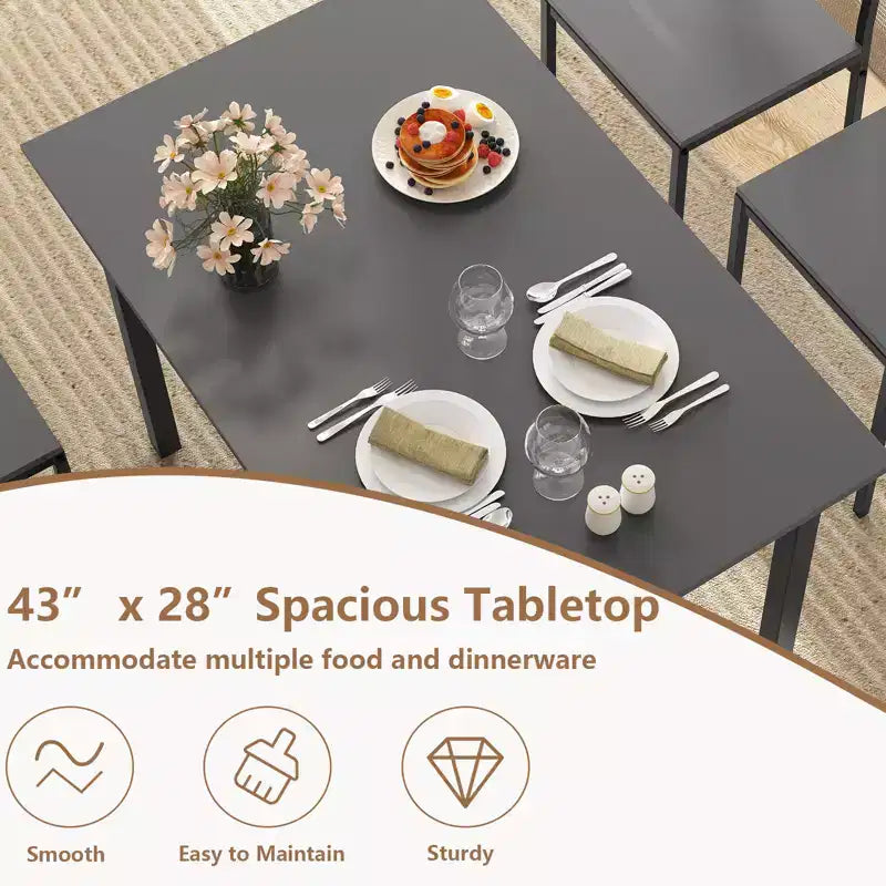 Set da Pranzo Industriale 5 Pezzi, Tavolo da Cucina e 4 Sedie per 4 Persone, Grigio/Marrone/Marrone Scuro