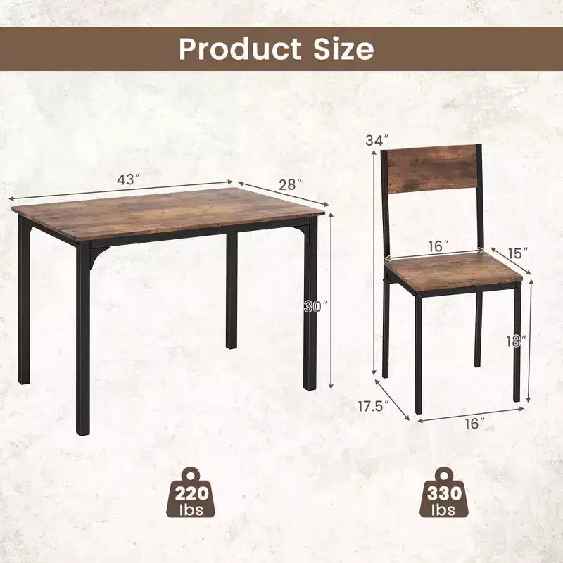 Set da Pranzo Industriale 5 Pezzi, Tavolo da Cucina e 4 Sedie per 4 Persone, Grigio/Marrone/Marrone Scuro
