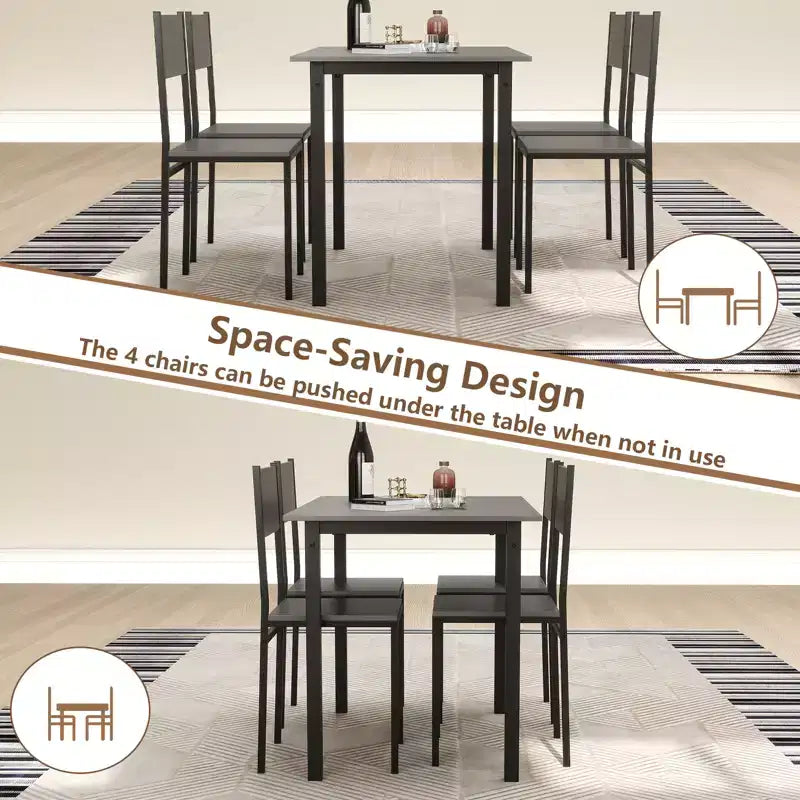 Set da Pranzo Industriale 5 Pezzi, Tavolo da Cucina e 4 Sedie per 4 Persone, Grigio/Marrone/Marrone Scuro