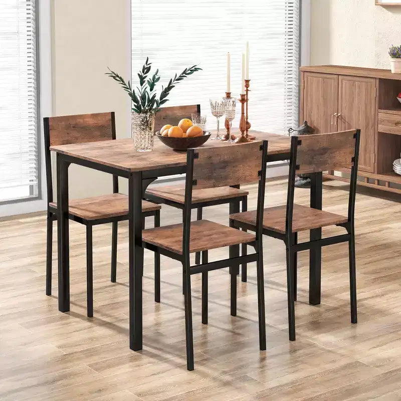 Set da Pranzo Industriale 5 Pezzi, Tavolo da Cucina e 4 Sedie per 4 Persone, Grigio/Marrone/Marrone Scuro