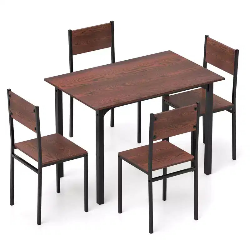 Set da Pranzo Industriale 5 Pezzi, Tavolo da Cucina e 4 Sedie per 4 Persone, Grigio/Marrone/Marrone Scuro