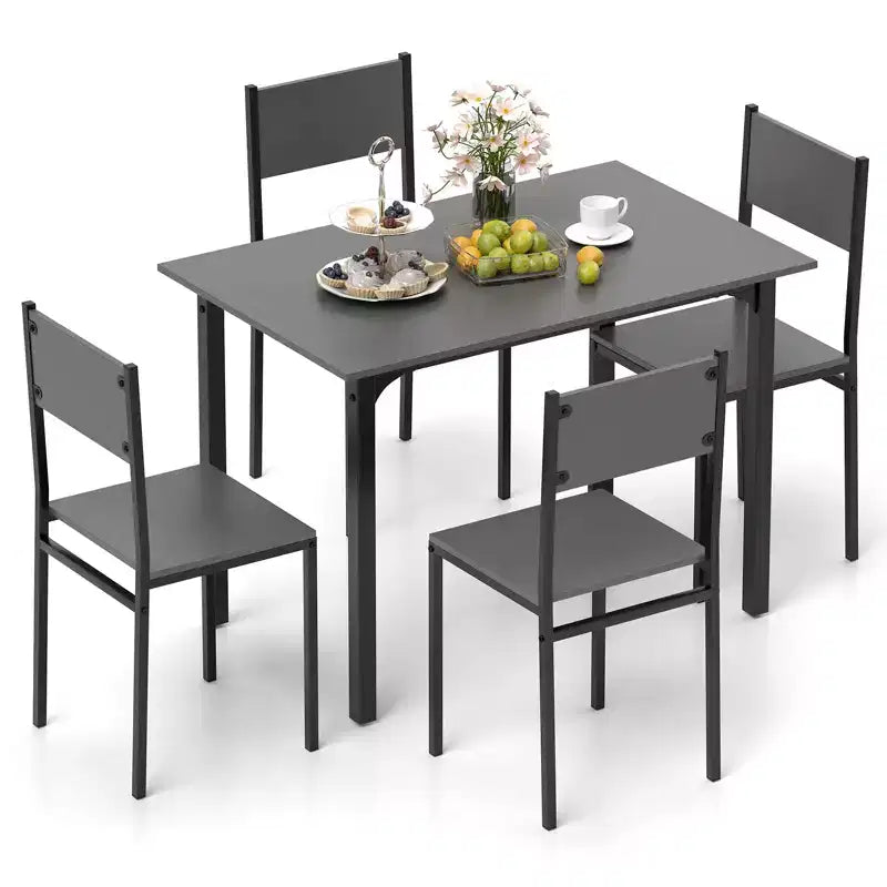 Set da Pranzo Industriale 5 Pezzi, Tavolo da Cucina e 4 Sedie per 4 Persone, Grigio/Marrone/Marrone Scuro