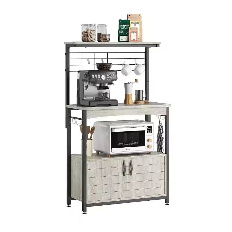 Scaffale da Panettiere Regolabile in Altezza per Microonde con Mobiletto, Scaffali Portaoggetti, Mobiletto Bar per Caffè e Ganci