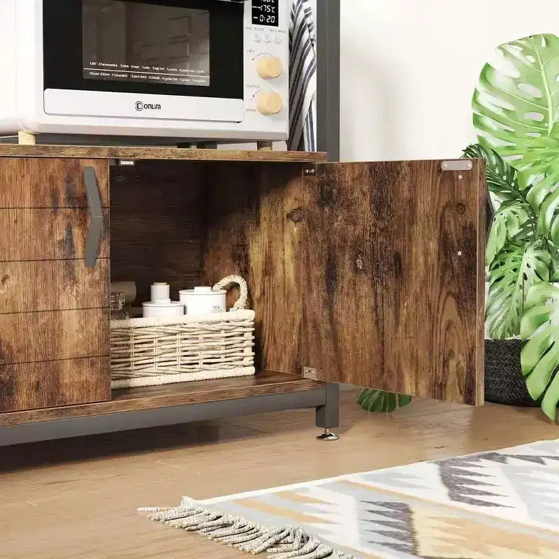 Scaffale da Panettiere Regolabile in Altezza per Microonde con Mobiletto, Scaffali Portaoggetti, Mobiletto Bar per Caffè e Ganci