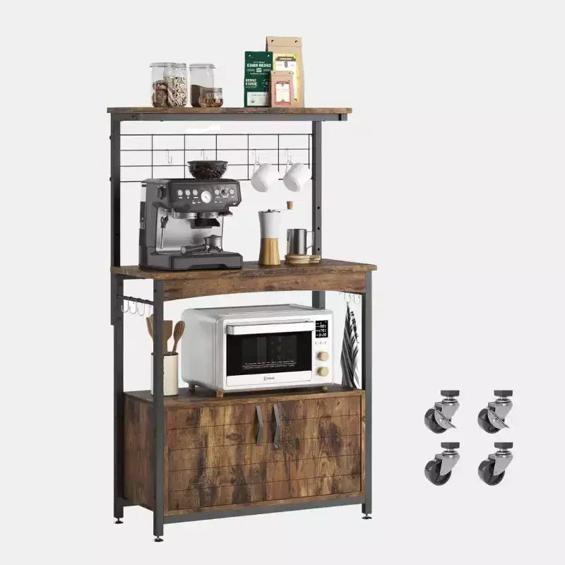 Scaffale da Panettiere Regolabile in Altezza per Microonde con Mobiletto, Scaffali Portaoggetti, Mobiletto Bar per Caffè e Ganci
