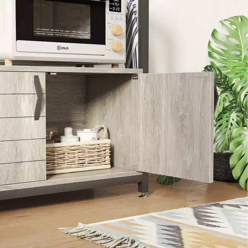 Scaffale da Panettiere Regolabile in Altezza per Microonde con Mobiletto, Scaffali Portaoggetti, Mobiletto Bar per Caffè e Ganci