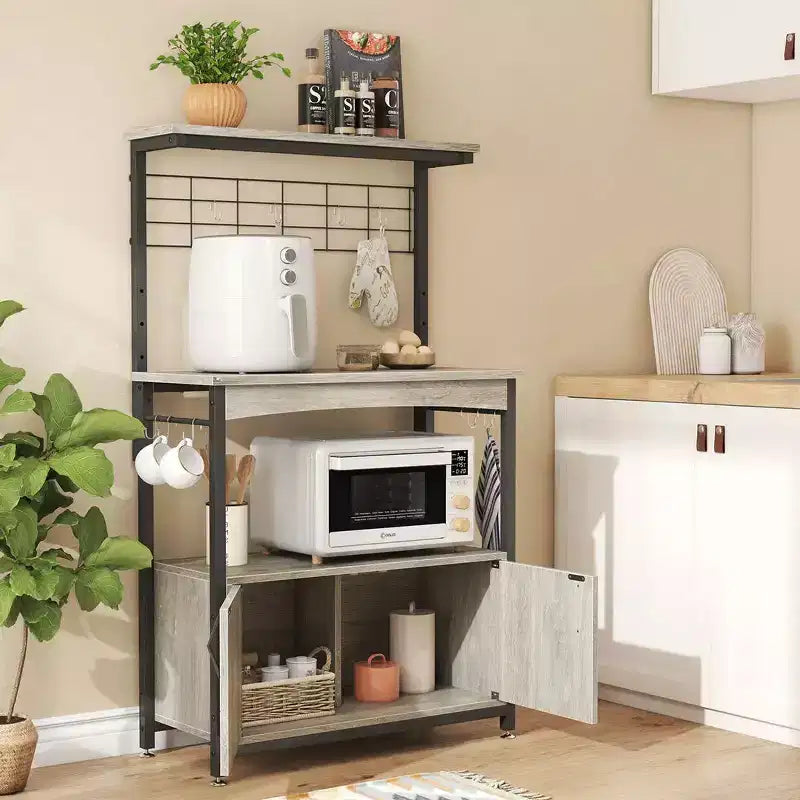 Scaffale da Panettiere Regolabile in Altezza per Microonde con Mobiletto, Scaffali Portaoggetti, Mobiletto Bar per Caffè e Ganci