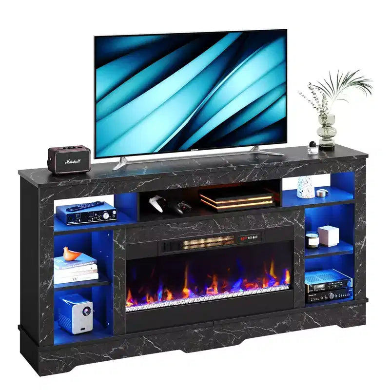 Mobile TV alto con camino da 36" e luci a LED, Centro di intrattenimento per TV fino a 80"