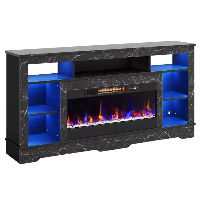 Mobile TV alto con camino da 36" e luci a LED, Centro di intrattenimento per TV fino a 80"