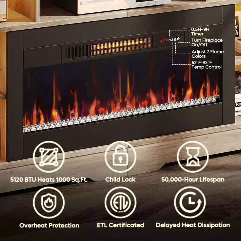 Mobile TV alto con camino da 36" e luci a LED, Centro di intrattenimento per TV fino a 80"