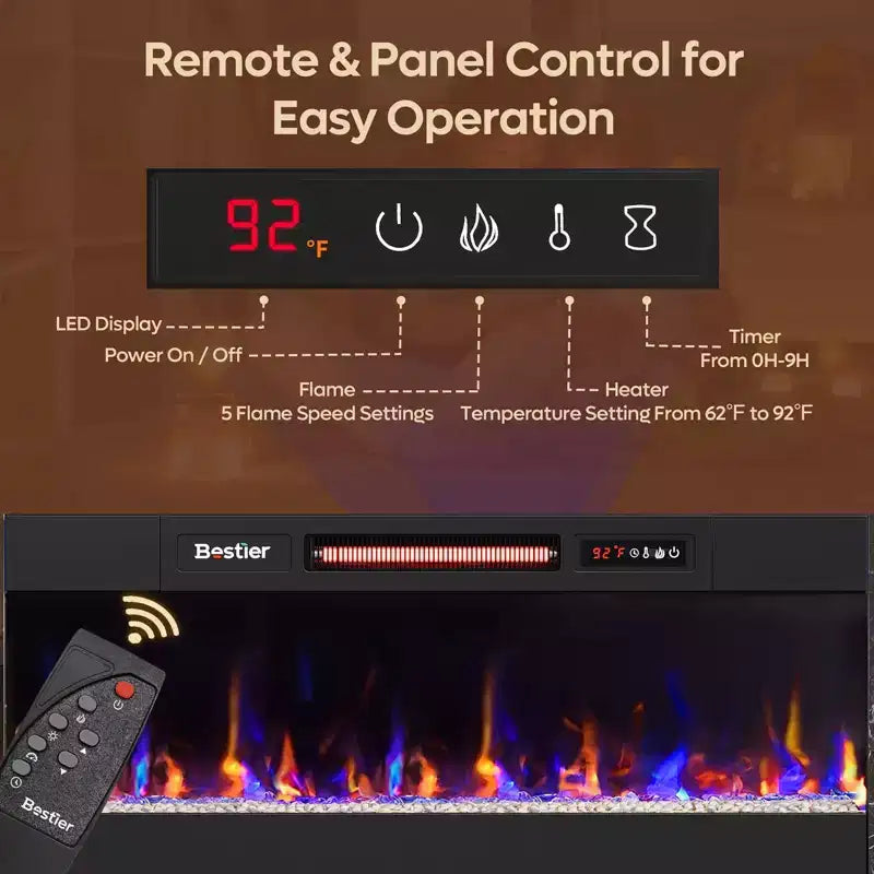 Mobile TV alto con camino da 36" e luci a LED, Centro di intrattenimento per TV fino a 80"