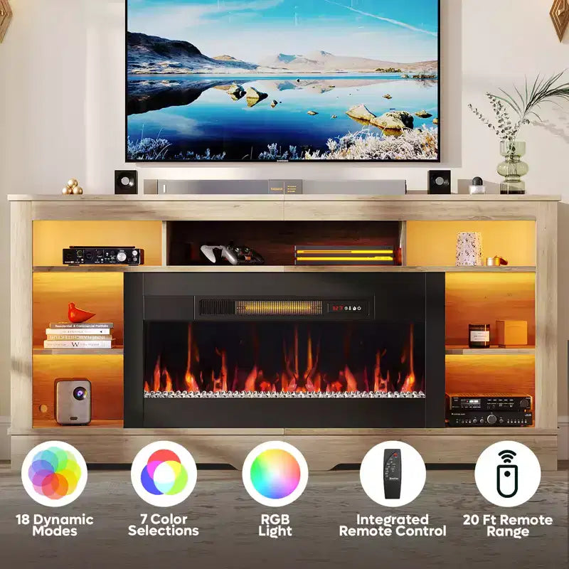 Mobile TV alto con camino da 36" e luci a LED, Centro di intrattenimento per TV fino a 80"