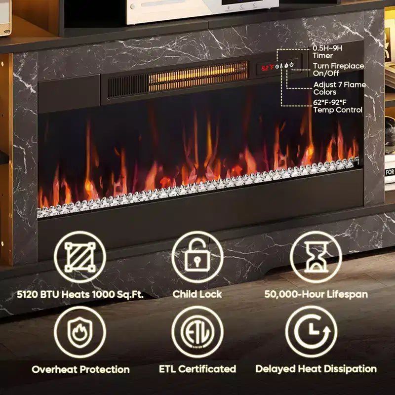 Mobile TV alto con camino da 36" e luci a LED, Centro di intrattenimento per TV fino a 80"