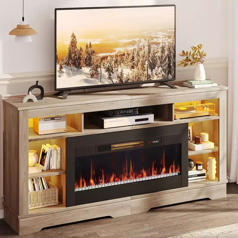 Mobile TV alto con camino da 36" e luci a LED, Centro di intrattenimento per TV fino a 80"