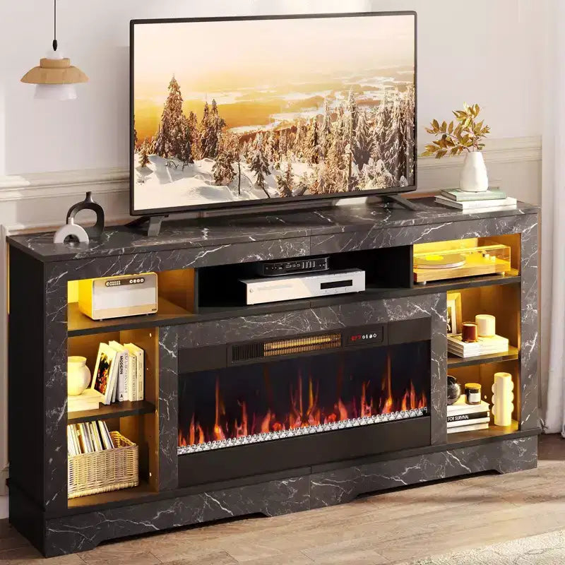 Mobile TV alto con camino da 36" e luci a LED, Centro di intrattenimento per TV fino a 80"