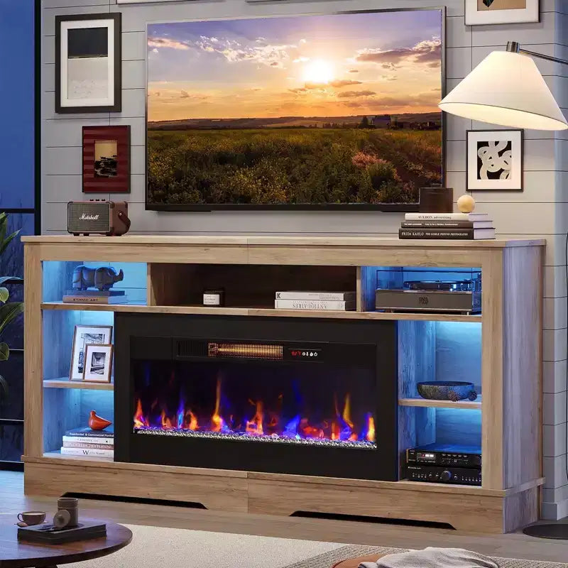 Mobile TV alto con camino da 36" e luci a LED, Centro di intrattenimento per TV fino a 80"