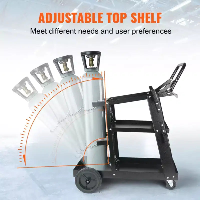 Carrello per Saldatura Resistente a 3 Ripiani, Capacità 180 kg, Ruote Girevoli a 360°, Carrello Mobile per Saldatrice MIG