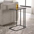Tavolino d'appoggio rettangolare con piano in pietra lavica nera, 45,7 cm di larghezza, stile moderno