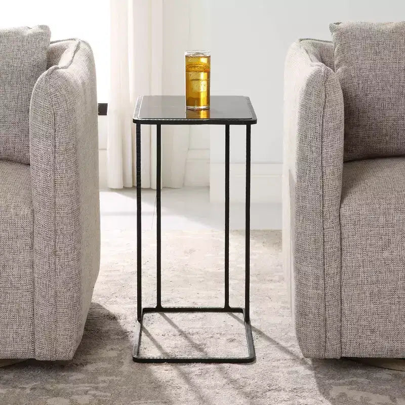 Tavolino d'appoggio rettangolare con piano in pietra lavica nera, 45,7 cm di larghezza, stile moderno