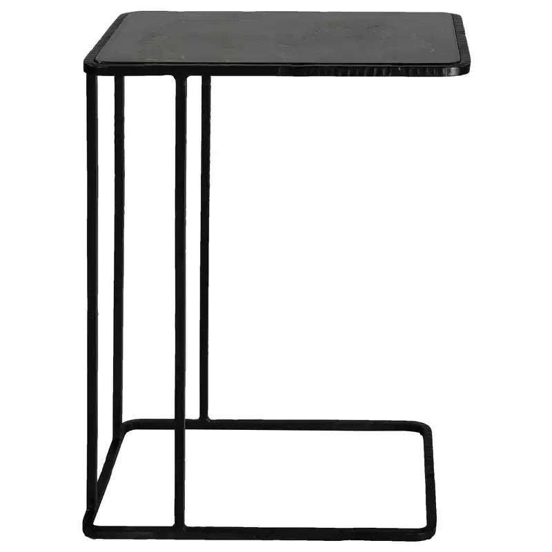 Tavolino d'appoggio rettangolare con piano in pietra lavica nera, 45,7 cm di larghezza, stile moderno