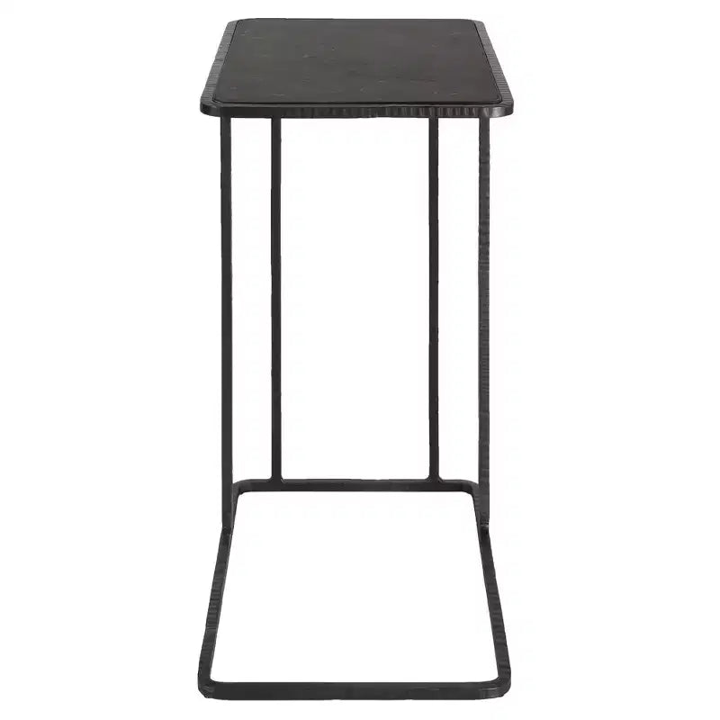 Tavolino d'appoggio rettangolare con piano in pietra lavica nera, 45,7 cm di larghezza, stile moderno