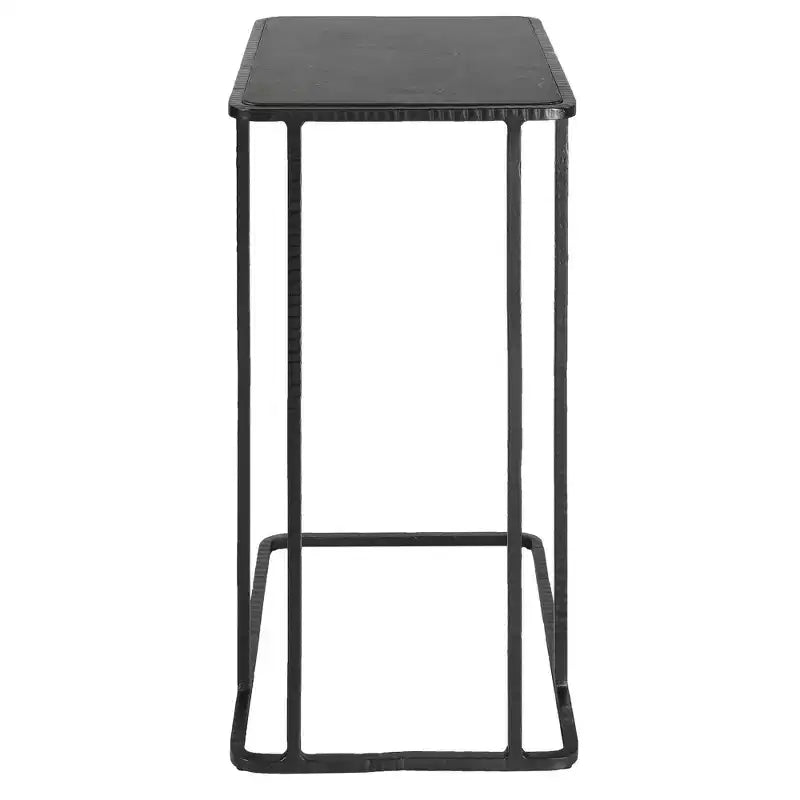 Tavolino d'appoggio rettangolare con piano in pietra lavica nera, 45,7 cm di larghezza, stile moderno
