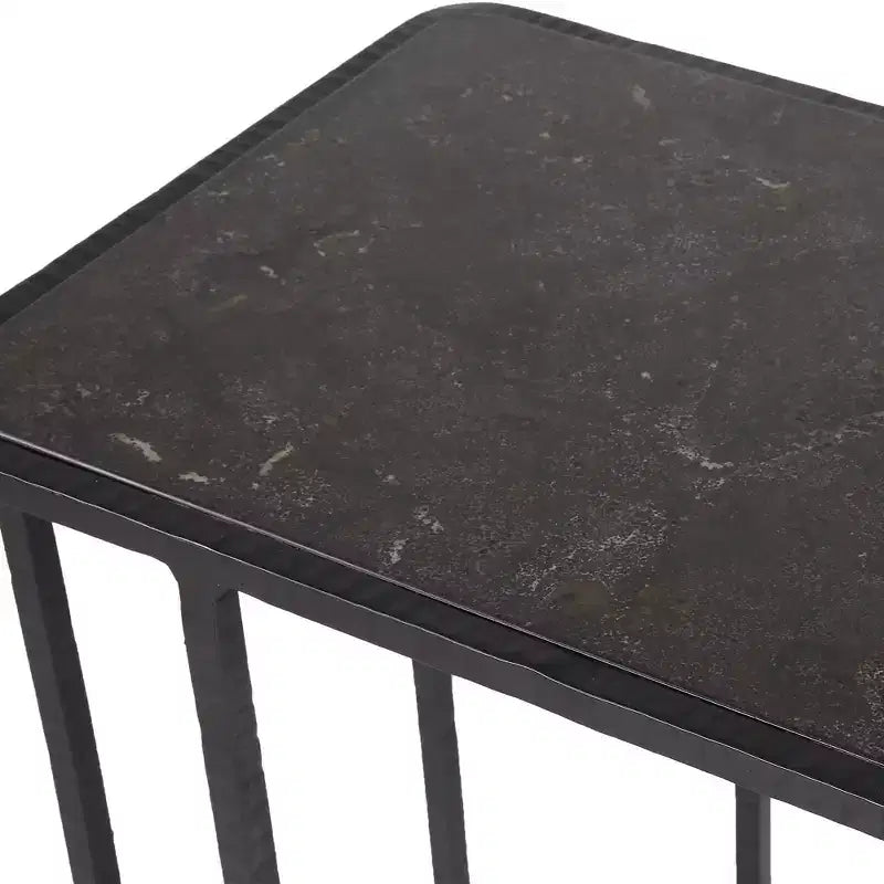 Tavolino d'appoggio rettangolare con piano in pietra lavica nera, 45,7 cm di larghezza, stile moderno